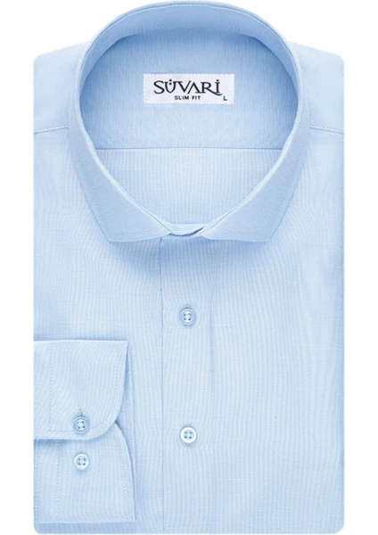 Slim Fit Filafil Soluk Mavi Erkek Gömlek