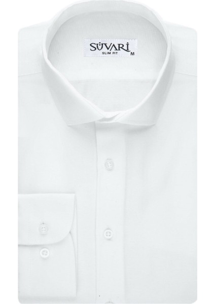 Slim Fit Filafil Beyaz Erkek Gömlek