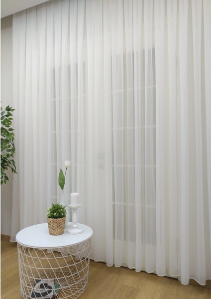 Kullanıma Hazır 1/2,5 Normal Pile Tül Perde Tek Kanat - Ekru 100 x 250 cm