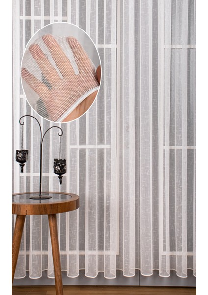 Kullanıma Hazır 1/3 Sık Pile Tül Perde Tek Kanat - Ekru 100 x 200 cm