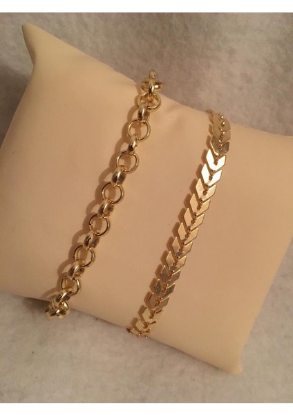 Kadın Lak Kaplama Ikili Bileklik Seti Gold