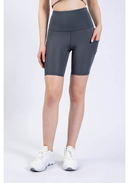 Partly Kadın Gri Cepli Yüksek Bel Toparlayıcı Yoga Şort Tayt 8" fiyatları