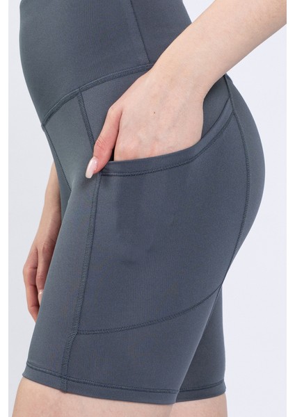 Partly Kadın Gri Cepli Yüksek Bel Toparlayıcı Yoga Şort Tayt 8" fırsatları