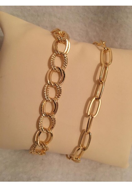 Kadın Lak Kaplama Ikili Bileklik Seti Gold