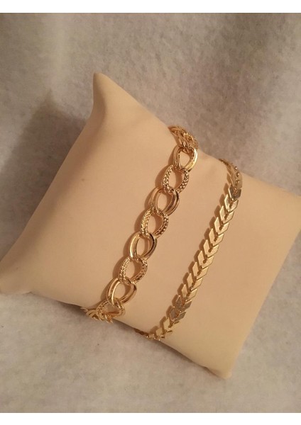 Kadın Lak Kaplama Ikili Bileklik Seti Gold