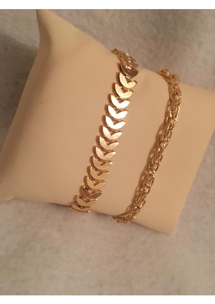 Kadın Lak Kaplama Ikili Bileklik Seti Gold