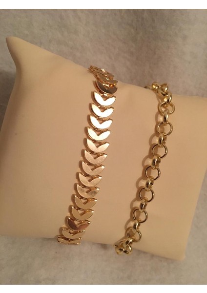 Kadın Lak Kaplama Ikili Bileklik Seti Gold