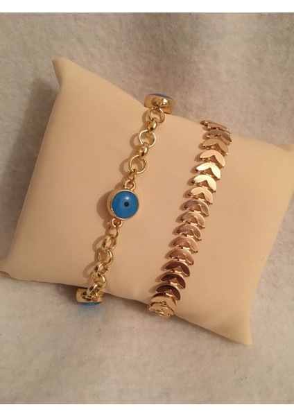 Kadın Lak Kaplama Ikili Bileklik Seti Gold