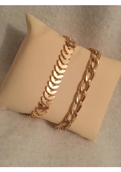 Kadın Lak Kaplama Ikili Bileklik Seti Gold