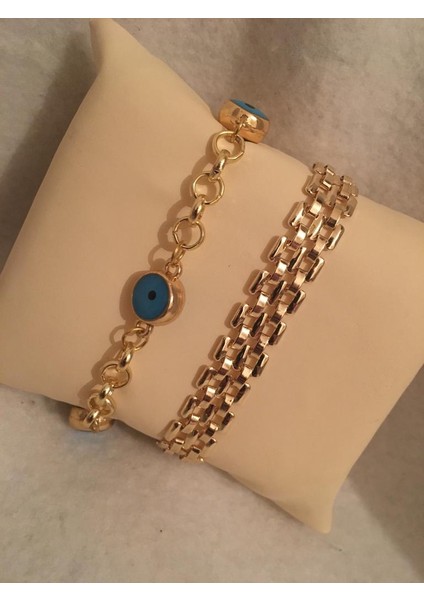 Kadın Lak Kaplama Ikili Bileklik Seti Gold