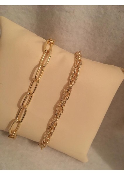 Kadın Lak Kaplama Ikili Bileklik Seti Gold