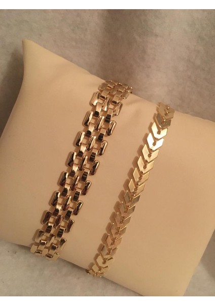 Kadın Lak Kaplama Ikili Bileklik Seti Gold