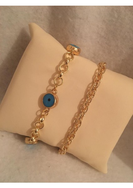 Kadın Lak Kaplama Ikili Bileklik Seti Gold