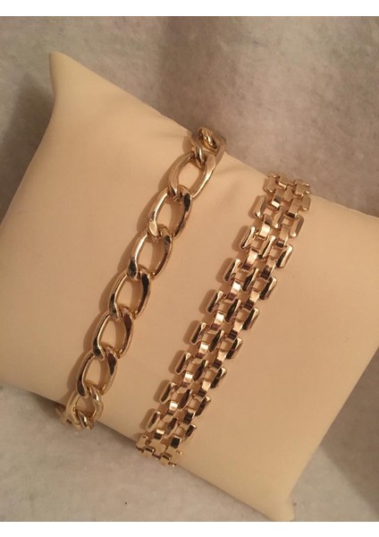 Kadın Lak Kaplama Ikili Bileklik Seti Gold