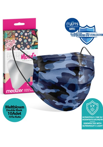 Meltblown Mavi Kamuflaj Desenli Cerrahi Maske