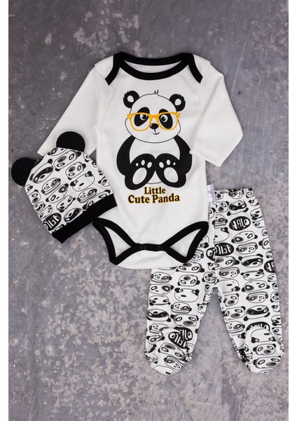 Panda Baskılı 3’lü Badili Erkek Bebek Takım Siyah