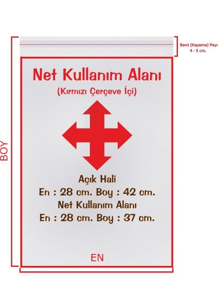 28X37+5 cm (28*42) 1000 Adet Şeffaf Bantlı Yapışkanlı Jelatin Poşet