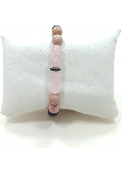 Aşk Bilekliği Pembe Kuvars Rodonit Ametist Doğal Taş Bileklik 18 cm Denver fırsatları