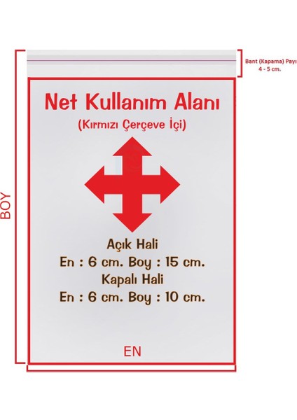 6X10+5 cm (6*15) 1000 Adet Şeffaf Bantlı Yapışkanlı Jelatin Poşet