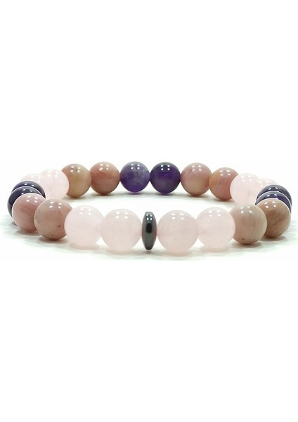 Aşk Bilekliği Pembe Kuvars Rodonit Ametist Doğal Taş Bileklik 18 cm Denver fiyatları