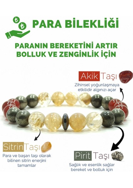 Para Bilekliği Sitrin Pirit Akik Doğal Taş Bileklik Denver