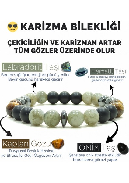 Karizma Bilekliği Labradorit Oniks Hematit Kaplangözü Doğal Taş Bileklik Denver