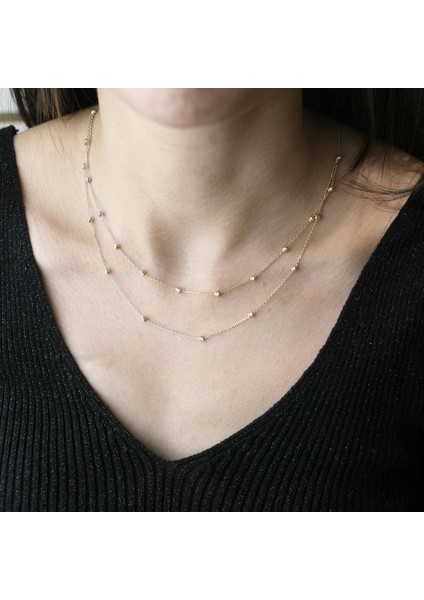 Dorica Çift Sıra Zincir Altın Kolye modelleri