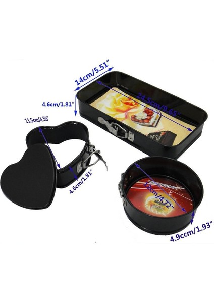 3 Adet Yuvarlak Kalp Dikdörtgen Kek Kalıp Bakeware Çıkarılabilir Kek Kalıbı (Yurt Dışından)