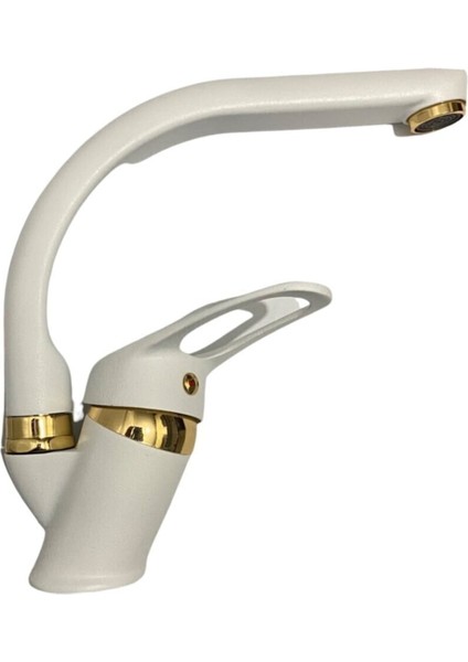 Beyaz Gold Banyo Lavabo Bataryası Musluğu Çeşmesi