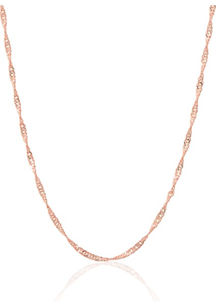 925 Ayar Gümüş Rose Kaplama Singapur Model Zincir Kolye VEK-3174R55