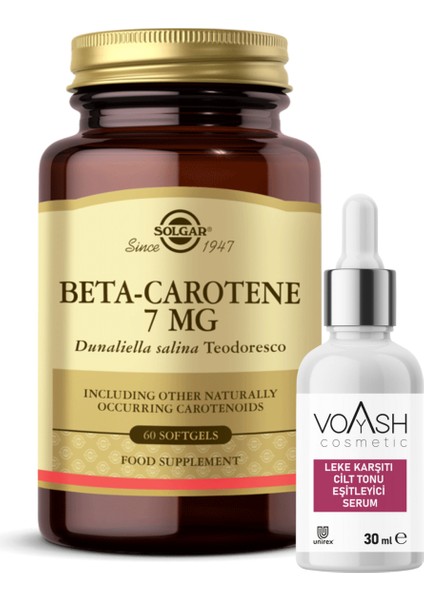 Beta Carotene 7mg 60 Kapsül + Voyash Alpha Arbutin 2 Serum 30 Ml Karoten