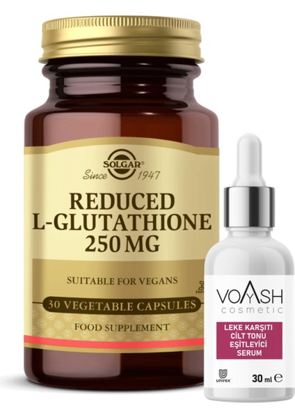 Reduced L-Glutathione 250 Mg 30 Kapsül + Voyash Alpha Arbutin 2 Serum 30 Ml Reduket Glutatyon