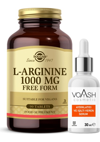 L-Arginine 500 Mg 50 Kapsül +Voyash Vitamin C Serum 30 Ml Li Arjinin