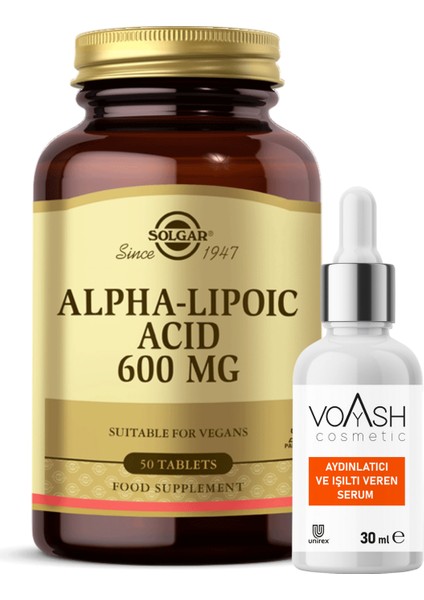 Alpha Lipoic Acid 600 Mg 50 Kapsül +Voyash Vitamin C Serum 30 Ml Li Alfa Lipoik Asid