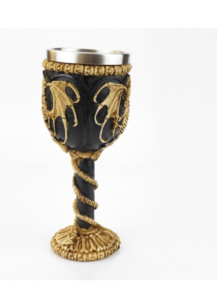 Goblet ile 3D Iskelet Ejderha Retro Paslanmaz Çelik ve Reçine Şarap Kadehleri (Yurt Dışından)
