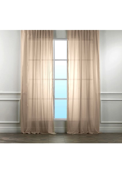 Kullanıma Hazır 1/2,5 Normal Pile Tül Perde Tek Kanat - Ekru 100 x 260 cm