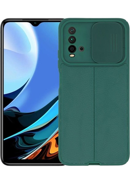 Xiaomi Redmi 9t Kılıf Kamera Sürgülü Deri Dokulu Mat Silikon Kırmızı