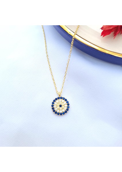 Gümüş Nazar Boncuklu Kolye