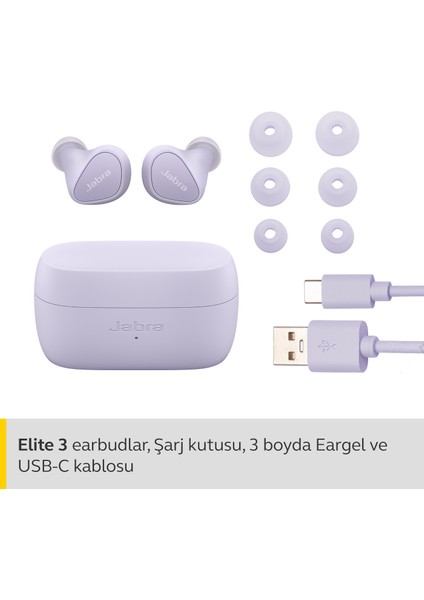 Elite 3 Kulak İçi Bluetooth Kulaklık - Kişiselleştirilebilir Ses ve Mono Modu ile 4 Mikrofonlu ve Gürültü Önleyici Özellikli Gerçek Kablosuz Kulaklık - Lila