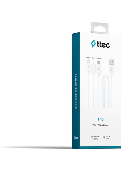 120 cm Trio Şarj Kablosu Type-C,lightning,micro USB