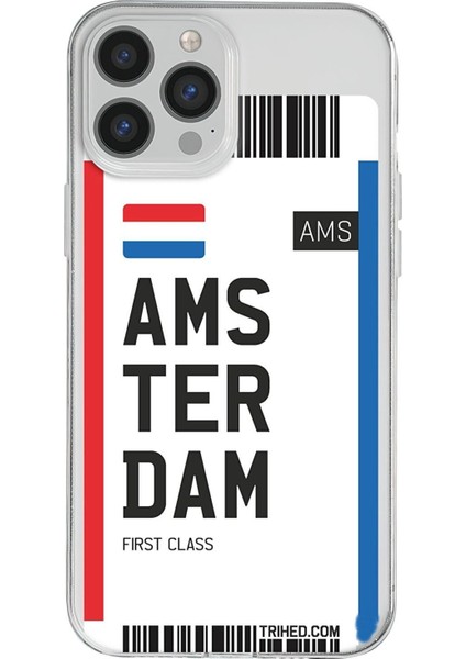 Apple iPhone 13 Pro Uyumlu Renkli Silikon Amsterdam Bileti Telefon Kılıfı