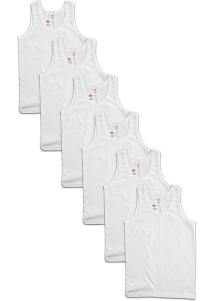 Erkek Çocuk Beyaz Ribana Pamuk 6'lı Paket Atlet 05ç