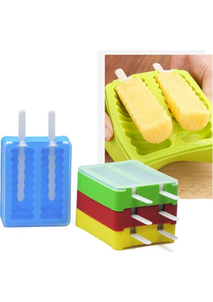 Kapaklı 4 Adet Dondurma Kalıpları Silikon Uzun Stil Buz Küpleri Popsicle Maker Kalıp Araçları (Mavi, Sarı, Yeşil ve Kırmızı) (Yurt Dışından)