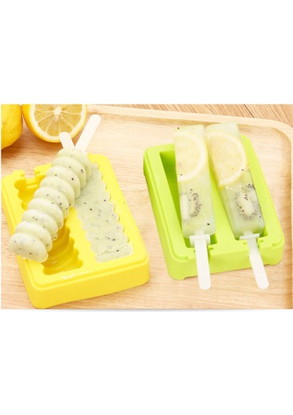 Kapaklı 4 Adet Dondurma Kalıpları Silikon Uzun Stil Buz Küpleri Popsicle Maker Kalıp Araçları (Mavi, Sarı, Yeşil ve Kırmızı) (Yurt Dışından)