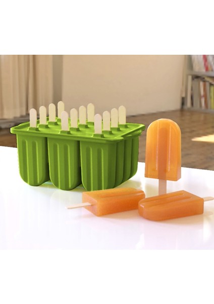 Buz Küpü Tepsi Popsicle Varil Makinesi Kalıp Aracı Silikon Dondurulmuş Buz Popsicle Maker 12 Boşluklar Dondurma Kalıp Dıy Ev Yapımı Kalıplar (22 x 14 x 10.5 cm. Yeşil) (Yurt Dışından)