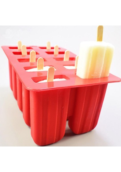Tatlı Dondurucu Kavite Silikon Popsicle Dondurma Kalıp Kapak ile Dıy Buz Küpü Kalıbı (23 x 15 x 10 cm. Kırmızı) (Yurt Dışından)