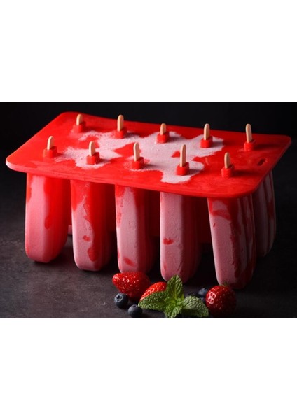 Tatlı Dondurucu Kavite Silikon Popsicle Dondurma Kalıp Kapak ile Dıy Buz Küpü Kalıbı (23 x 15 x 10 cm. Kırmızı) (Yurt Dışından)