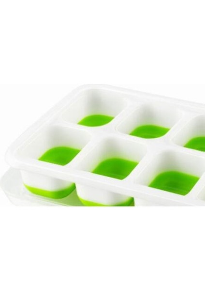 Buz Küpü Makinesi Buz Küpleri Tepsi Kalıp 14 Buz Küpleri ile Kapak ile Esnek Bir Şekilde Yığılmış Silikon Kalıp (25 x 10 x 3 cm. Yeşil) (Yurt Dışından)