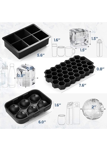 Buz Küpü Tepsisi, 3 Pack Kapaklı Silikon Buz Küpü Tepsileri, Küre Kare Petek Buz Küp Kalıp, Esnek, Yeniden Kullanılabilir (Siyah) (Yurt Dışından) fiyatları