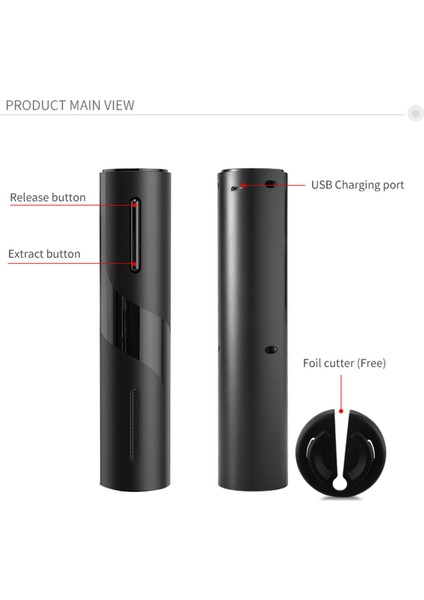 Elektrikli Otomatik Elektrikli Şarap Şişesi Tirbuşon Açıcı Folyo Kesici ve USB Kablosu ile Şarj Edilebilir Siyah (Yurt Dışından) fırsatları